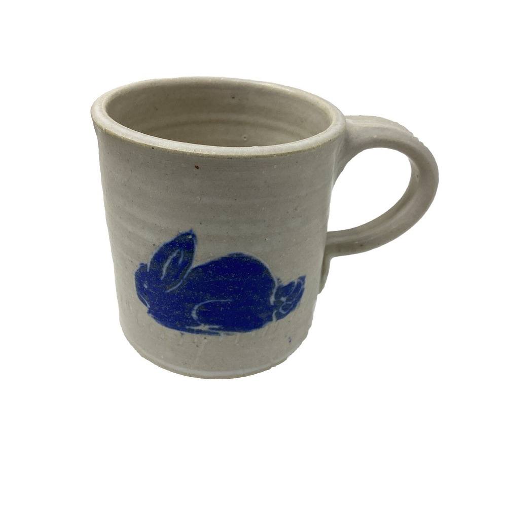 Studio Art Pottery Small/Childs Mug Blue  Rabbit  Bunny Signed